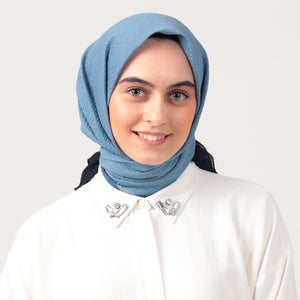 Pamuklu Bürümcük Eşarp - Düz Renk - Mavi