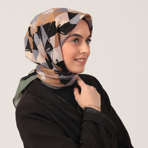 Pamuklu Bürümcük Eşarp - Üçgen Desen - Haki Yeşili