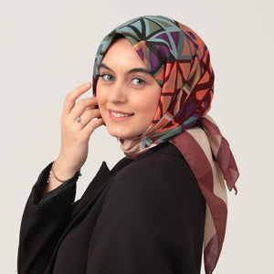 Pamuklu Bürümcük Eşarp - Prizma Desen - Kiremit