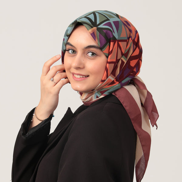 Pamuklu Bürümcük Eşarp - Prizma Desen - Kiremit
