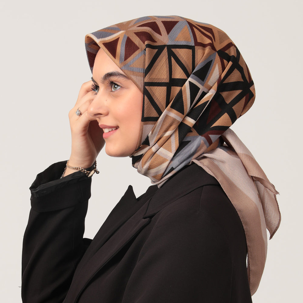 Pamuklu Bürümcük Eşarp - Prizma Desen - Vizon