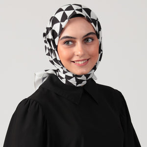 Pamuk İpek Eşarp - Üçgen Desen - Beyaz