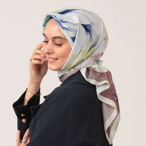 Pamuk İpek Eşarp - Lotus Desen - Vizon