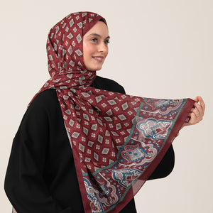 Pamuk İpek Şal - Orient Desen - Bordo