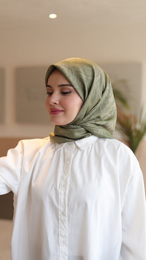 İpeksi Çift Taraflı Jakar Eşarp - Çağla Yeşili