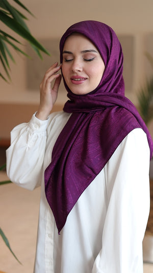 İpeksi Çift Taraflı Jakar Eşarp - Mürdüm