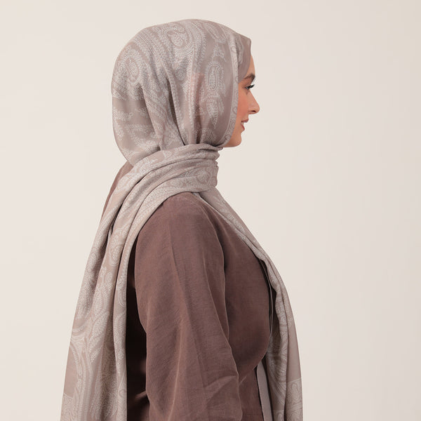 Pamuk İpek Şal - Mistik Desen - Açık Vizon