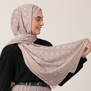Pamuk İpek Şal - Monogram Desen - Latte Gold