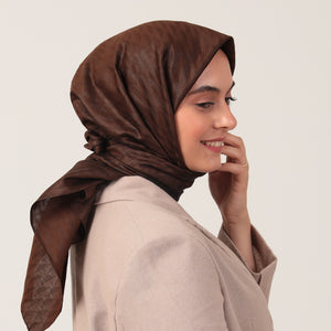 Yün İpek Eşarp - Dağ Desen - Kahverengi