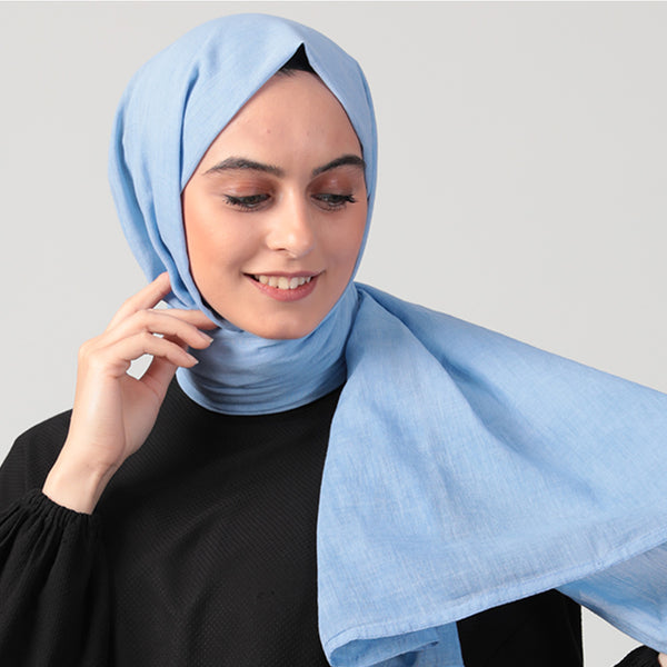 Spor Dikişli Taşlanmış Pamuk Şal - Mavi