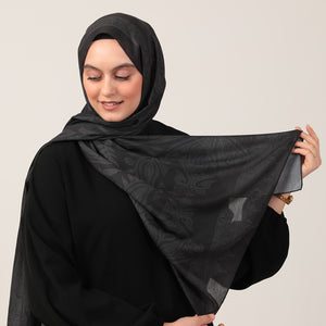 Pamuk İpek Şal - Mistik Desen - Mat Siyah