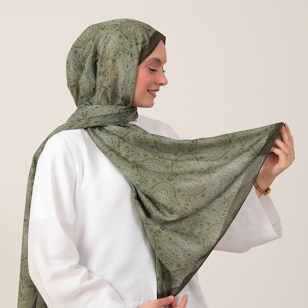 Pamuk İpek Şal - Mandala Desen - Yeşil