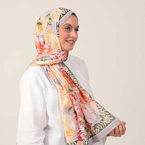 Pamuk İpek Şal - Floral Desen - Taş