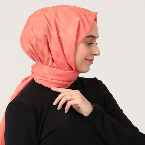 Pamuk Jakar Dama Desen Şal - Somon