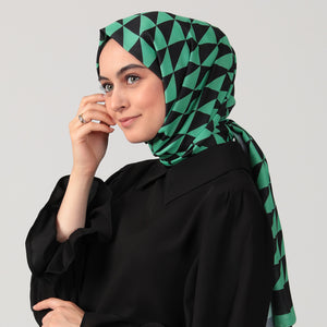 Pamuk İpek Şal - Üçgen Desen - Yeşil