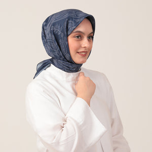 Pamuk İpek Eşarp - Mistik Desen - Parlament Mavisi