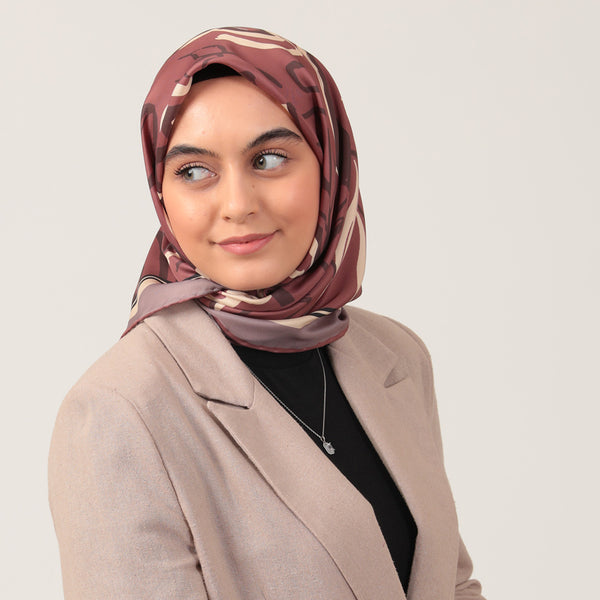 Twill Eşarp - İlkbahar Desen - Çikolata Kahve