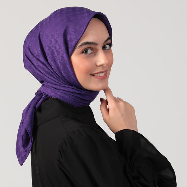 Pamuk Jakar - Kazayağı Desen Eşarp - Morcivert