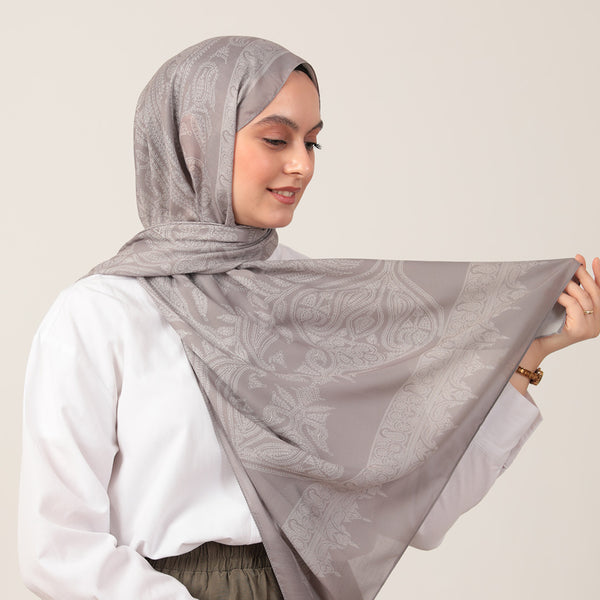 Pamuk İpek Şal - Mistik Desen - Koyu Taş