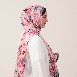 Pamuk İpek Şal - Floral Desen - Pudra
