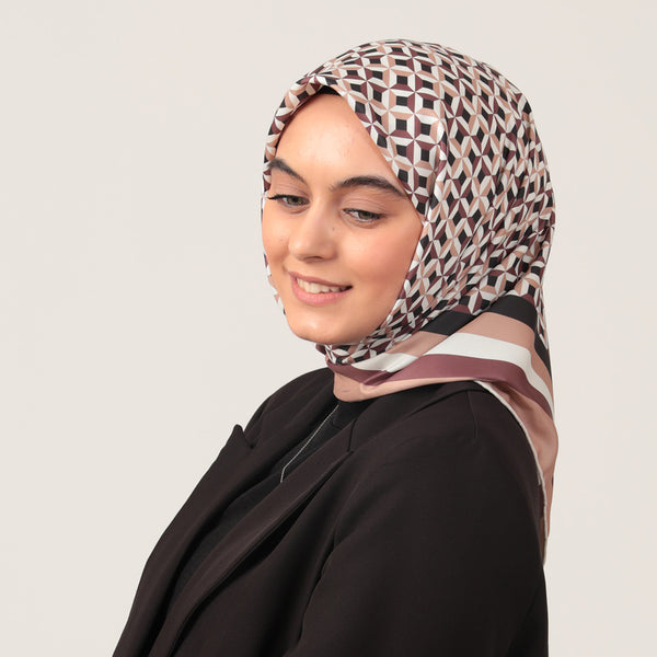Twill Eşarp - Hipnoz Desen - Kahverengi