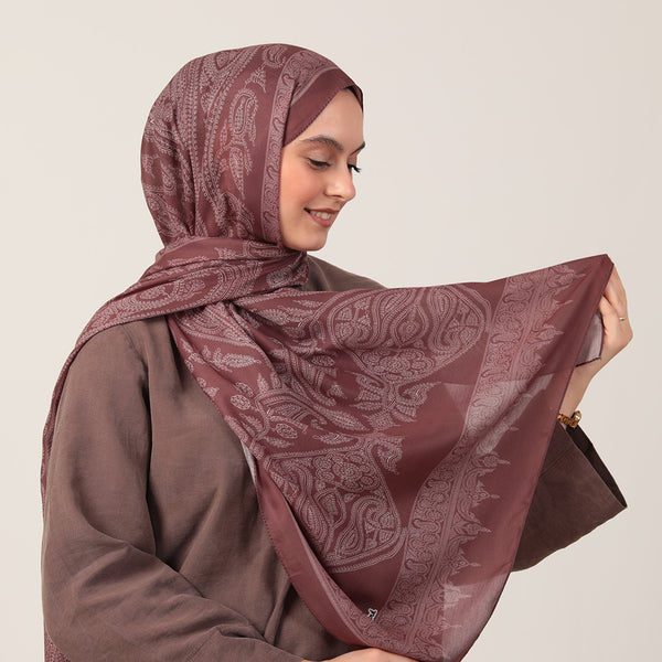 Pamuk İpek Şal - Mistik Desen - Tatlı Kahve