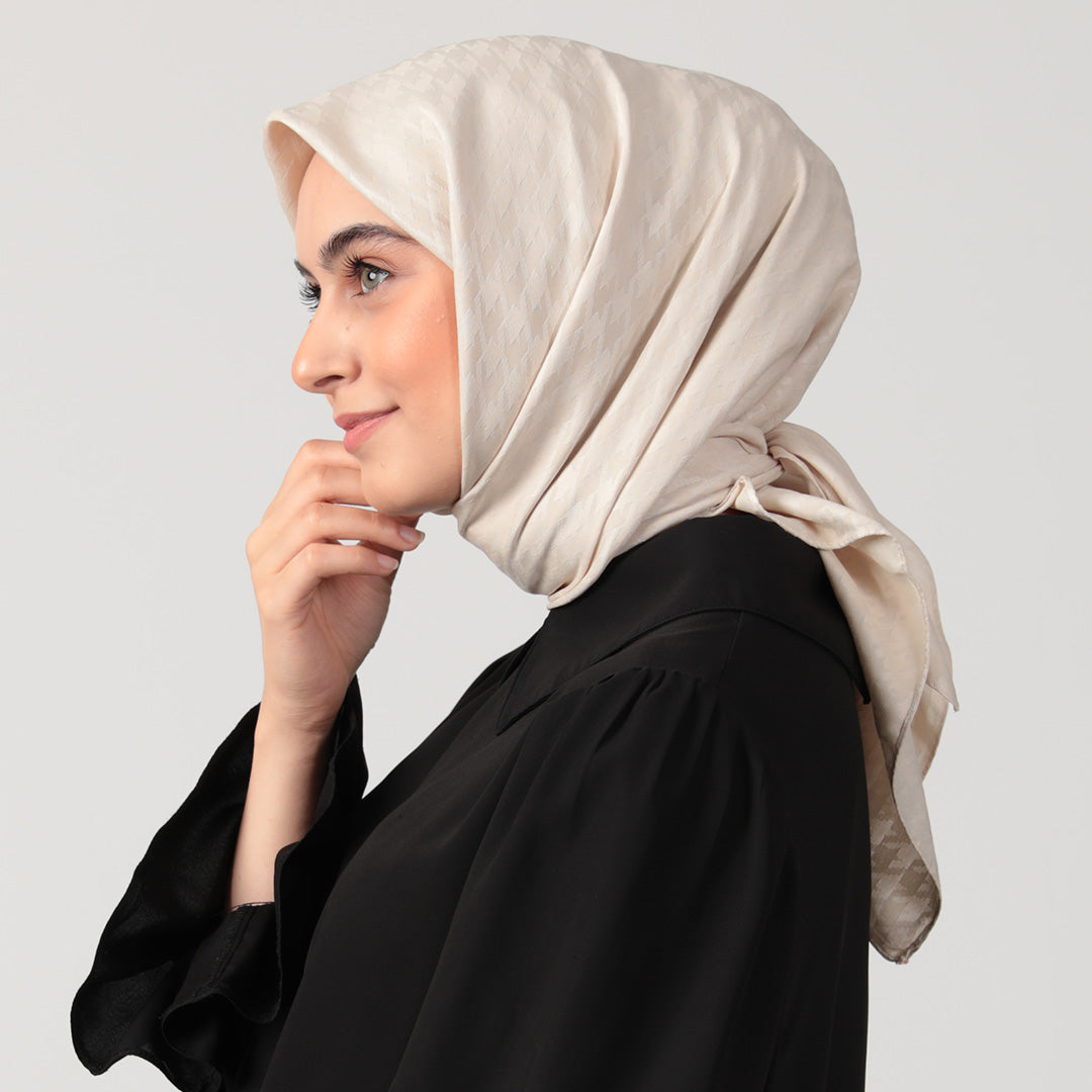 Pamuk Jakar - Kazayağı Desen Eşarp - Latte