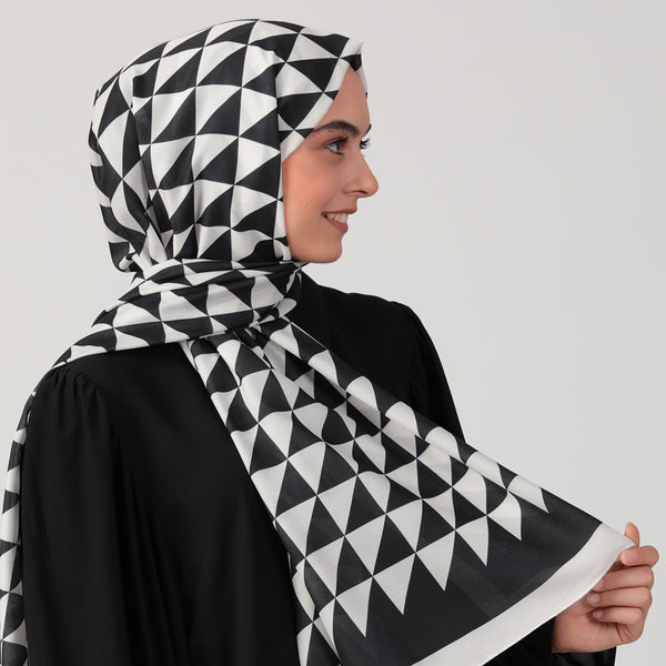 Pamuk İpek Şal - Üçgen Desen - Beyaz