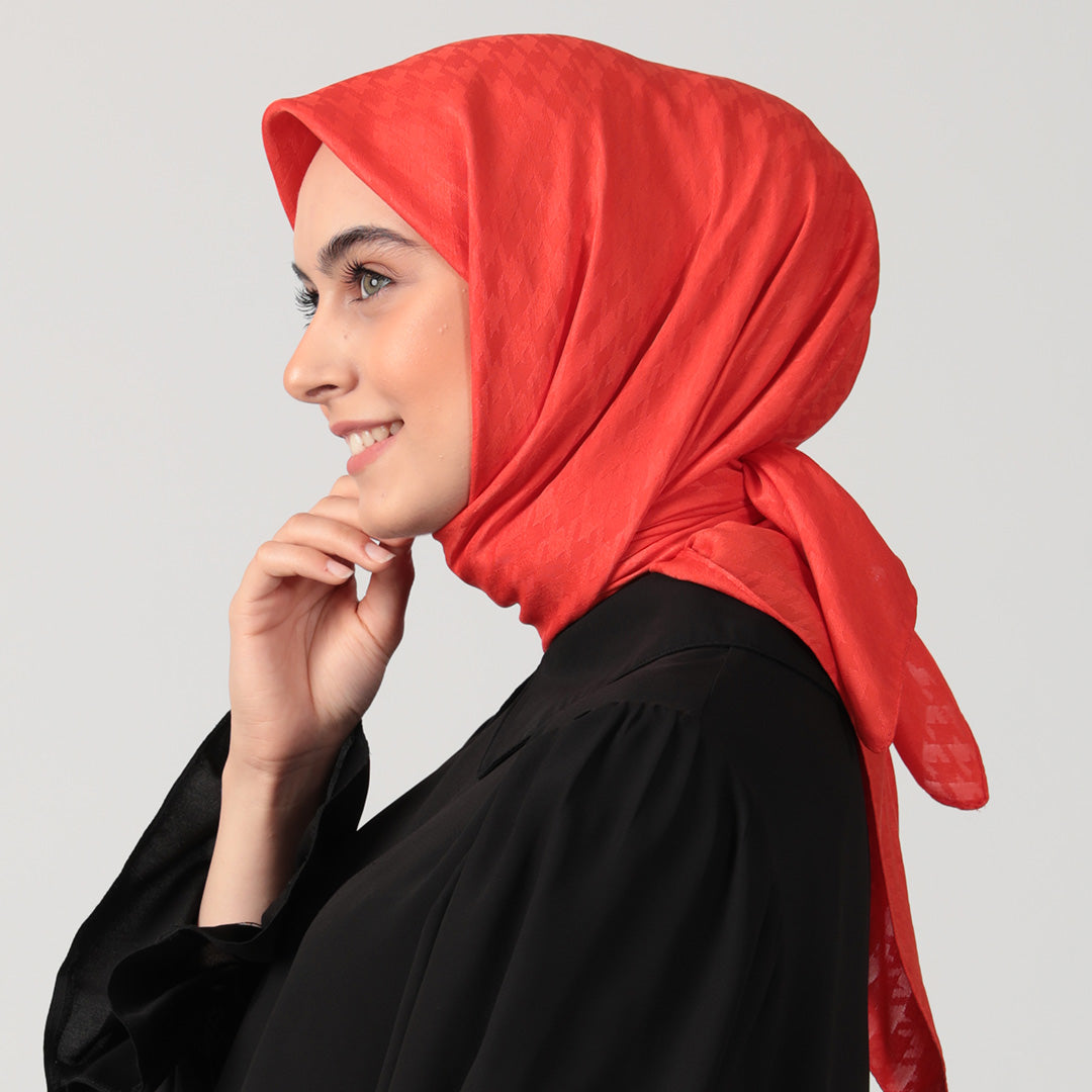 Pamuk Jakar - Kazayağı Desen Eşarp - Turuncu