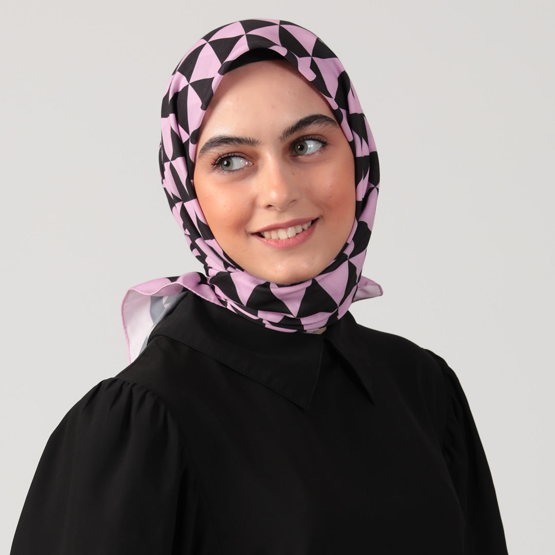 Pamuk İpek Eşarp - Üçgen Desen - Pembe