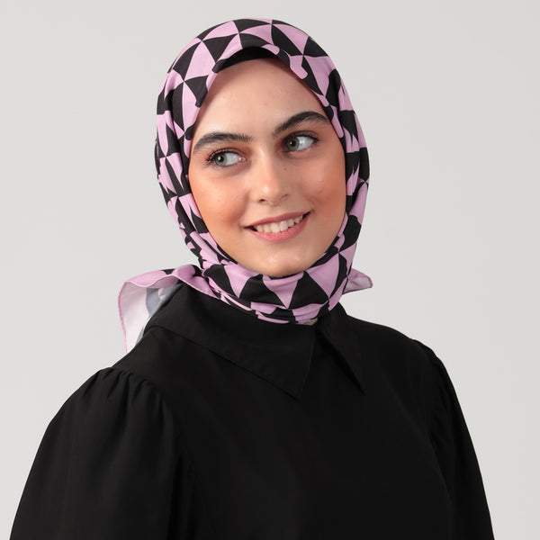 Pamuk İpek Eşarp - Üçgen Desen - Pembe