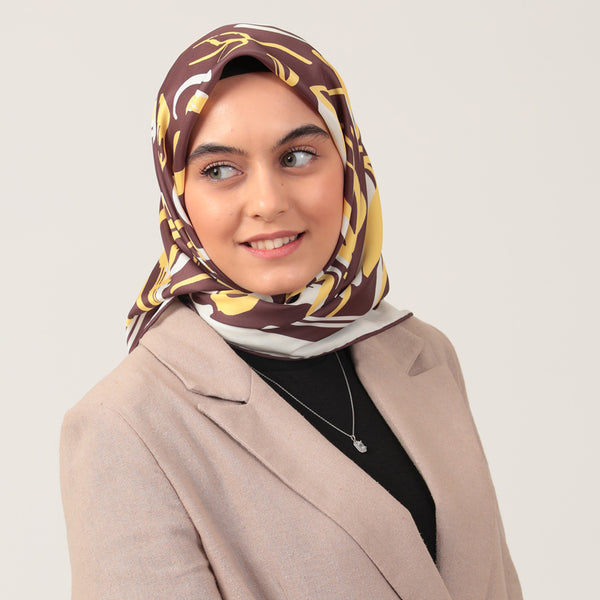 Twill Eşarp - İlkbahar Desen - Acı Kahve