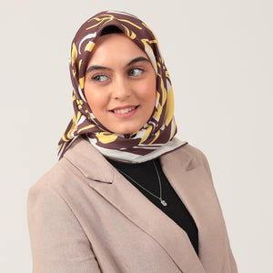 Twill Eşarp - İlkbahar Desen - Acı Kahve