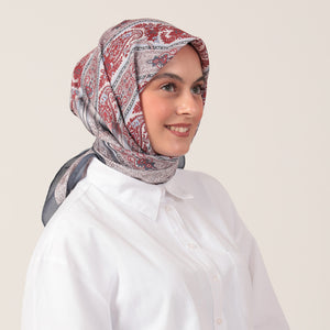 Pamuk İpek Eşarp - Etro Desen - Füme Bordo