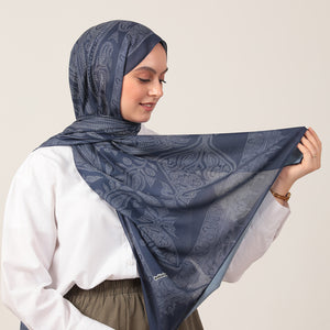 Pamuk İpek Şal - Mistik Desen - Parlament Mavisi