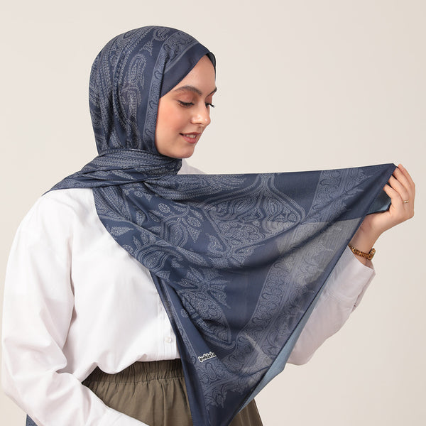 Pamuk İpek Şal - Mistik Desen - Parlament Mavisi