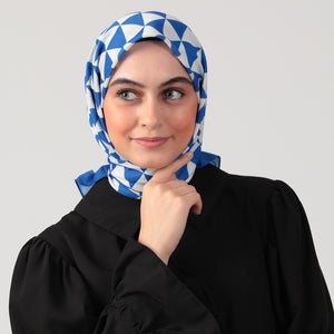 Pamuk İpek Eşarp - Üçgen Desen - Saks Mavi