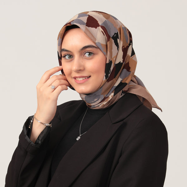 Pamuklu Bürümcük Eşarp - Üçgen Desen - Vizon