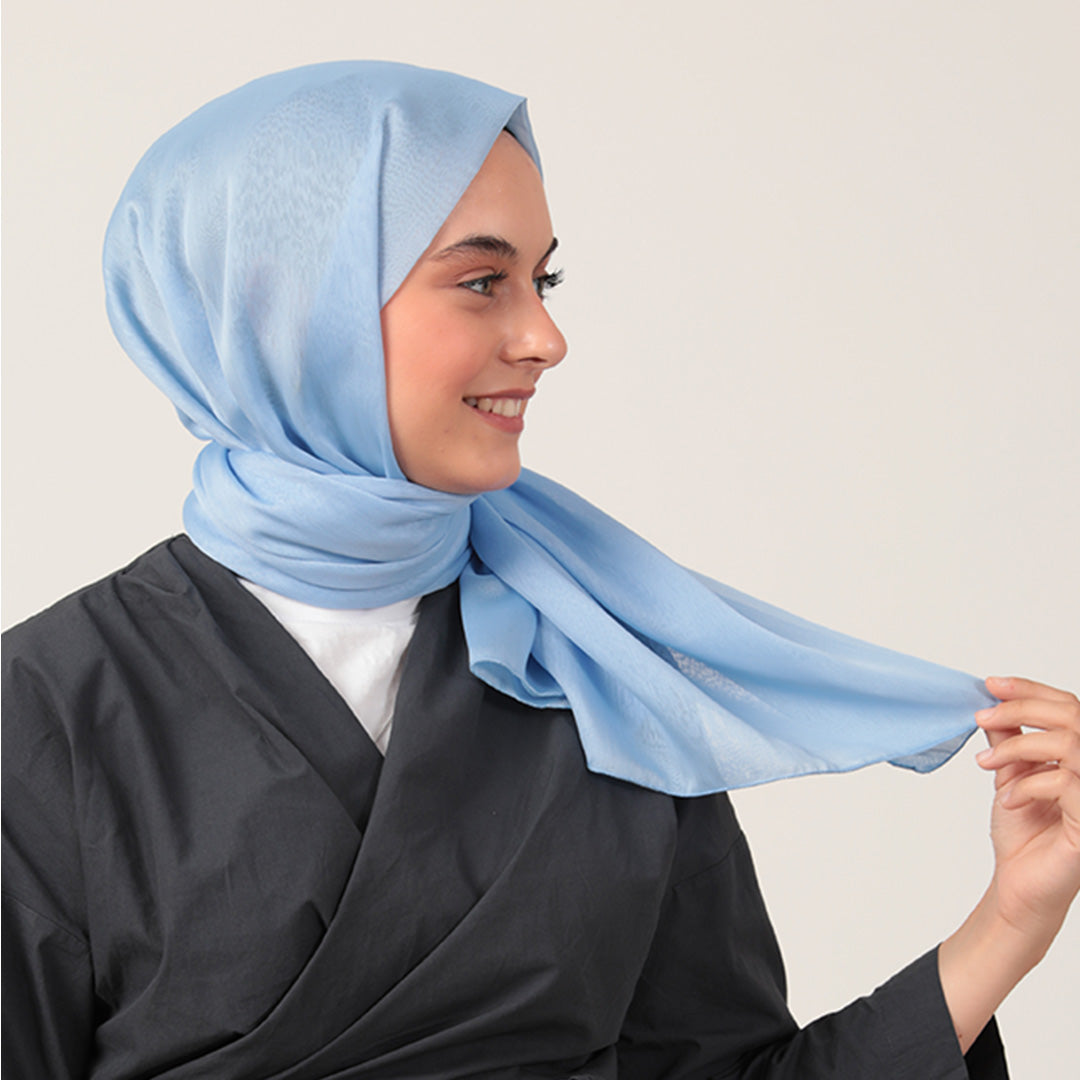 Janjanlı Şifon Şal - Bebe Mavisi