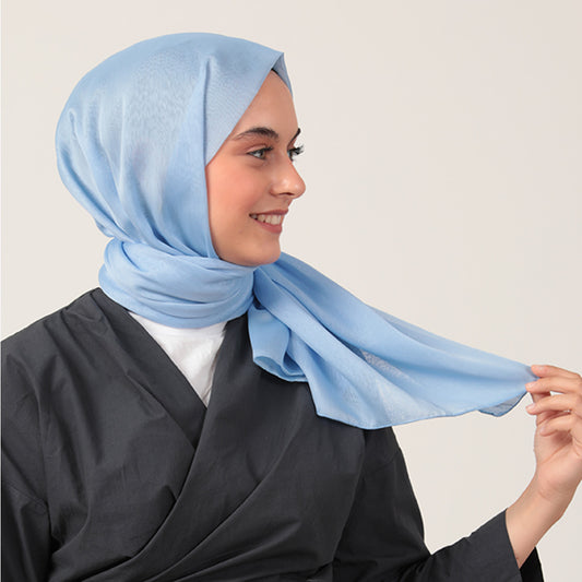 Janjanlı Şifon Şal - Bebe Mavisi