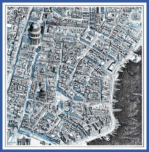 Vierra Desenli Eşarp - Yankılar Şehri - Mavi