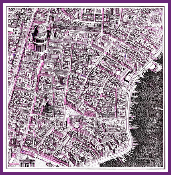 Vierra Desenli Eşarp - Yankılar Şehri - Mor