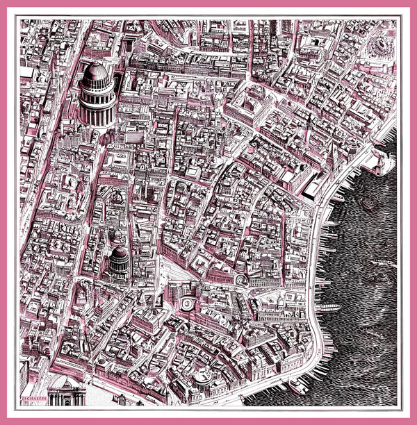 Vierra Desenli Eşarp - Yankılar Şehri - Pudra