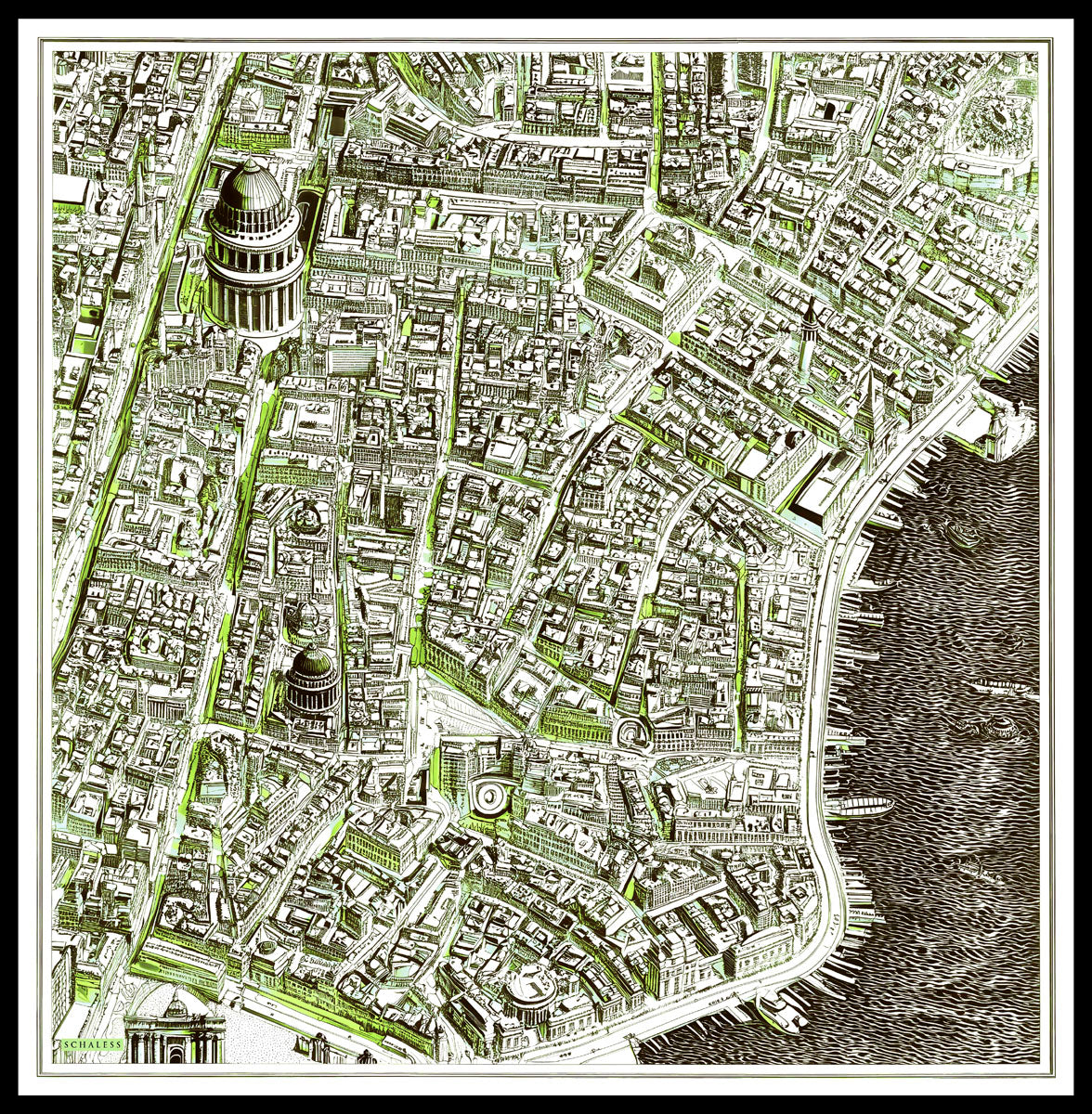 Vierra Desenli Eşarp - Yankılar Şehri - Yeşil
