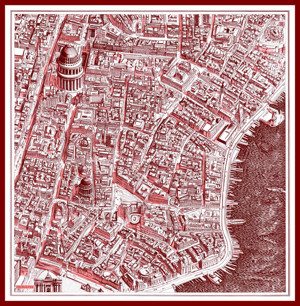 Vierra Desenli Eşarp - Yankılar Şehri - Bordo