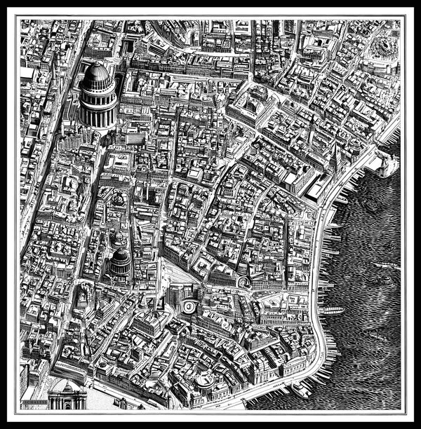 Vierra Desenli Eşarp - Yankılar Şehri - Siyah