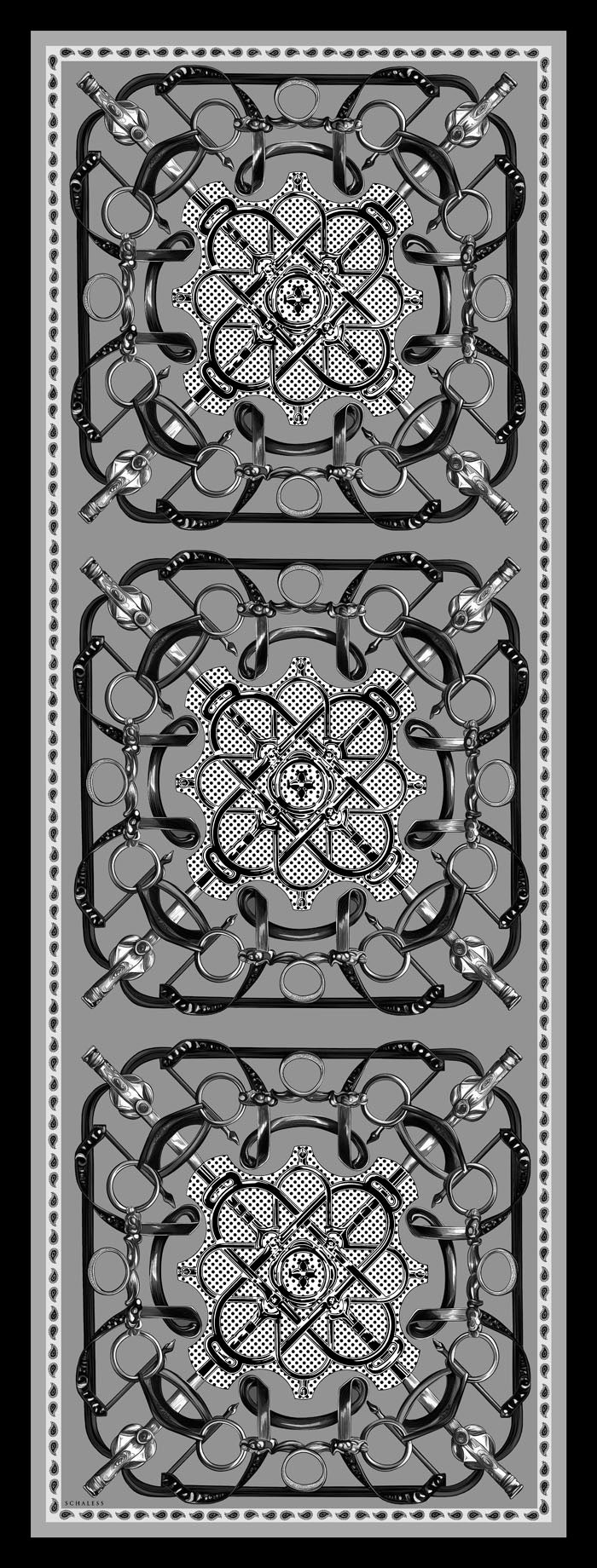 Vierra Desenli Şal - Süvarinin Arması - Siyah