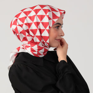 Pamuk İpek Eşarp - Üçgen Desen - Kırmızı