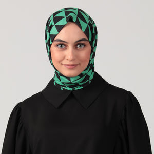 Pamuk İpek Şal - Üçgen Desen - Yeşil