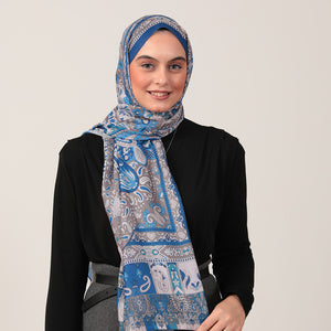 Pamuk İpek Şal - Damla Desen - Mavi